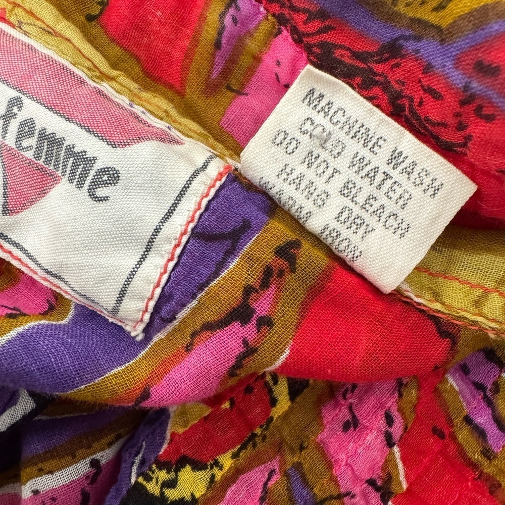 Vintage 90s La Femme India Cotton Gauze Floral Abstract Oversized Button Shirt M - Picture 9 of 11